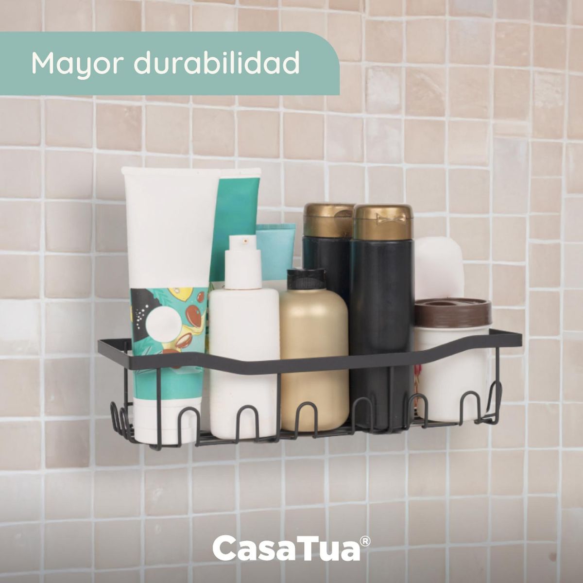 CASATUA - Organizador De Ducha Set X2 Repisa Baño Adhesivo Inoxidable - Negro