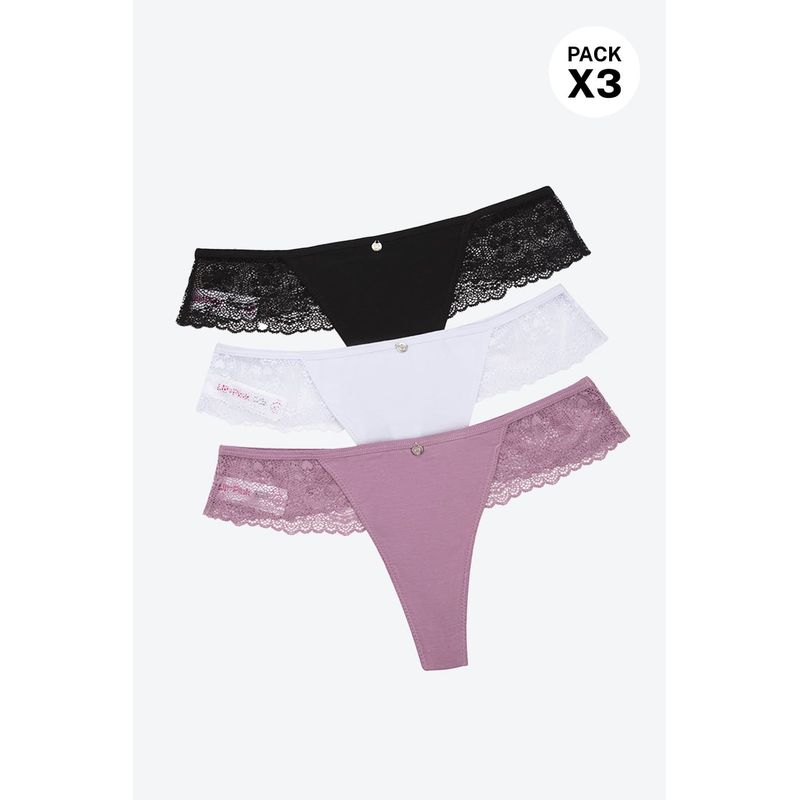 LILI PINK - Brasilera con detalle en encaje paquete x3 en algodón
