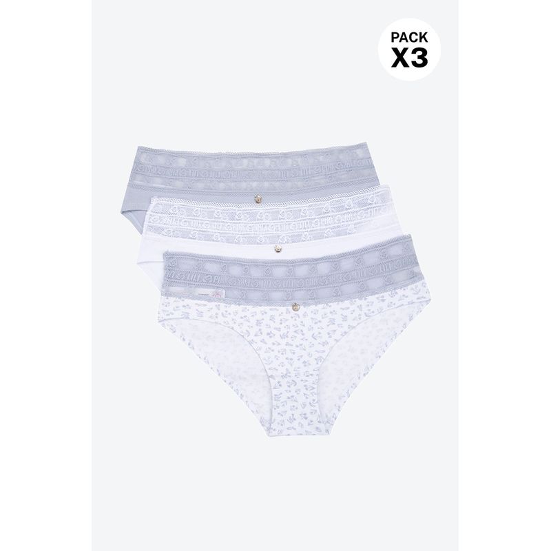 LILI PINK - Hípster paquete x3en algodón y detalle con encaje