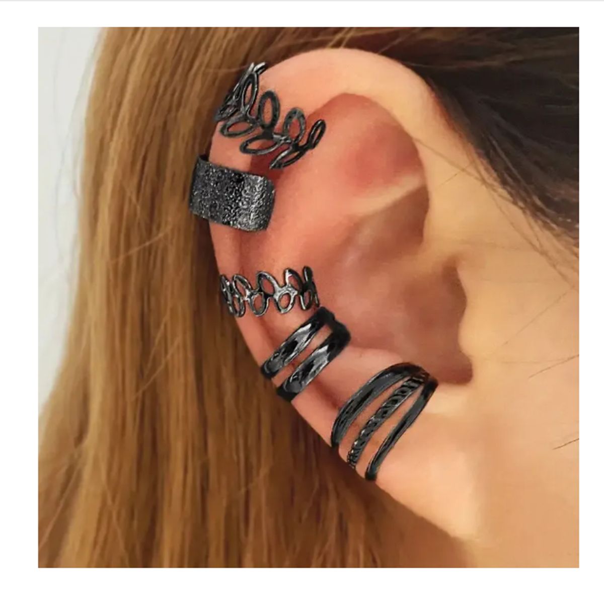 AMERICAN GENERICS - Set 5 Pendientes Clip Boho Y Hip Hop, Sin Perforar, Hierro
