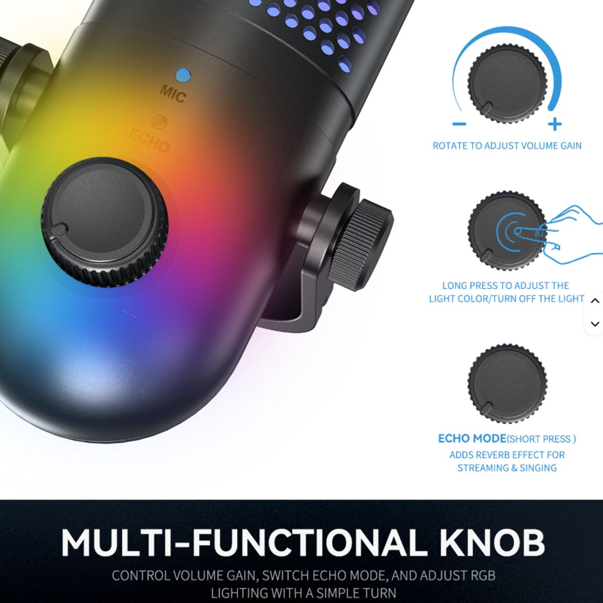 GENERICO - Micrófono Condensador Cardioide Profesional Rgb Gamer