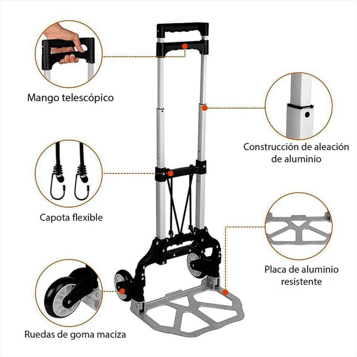 CLEAR - Carretilla Carro Plegable En Aluminio 75Kg Resistente