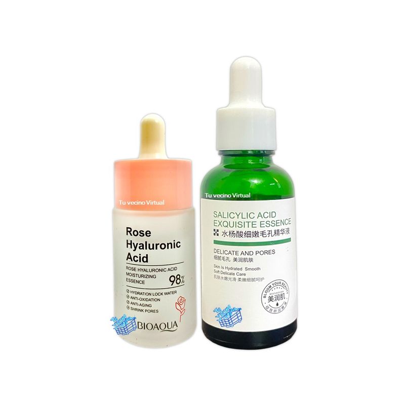 BIOAQUA - Serum Acido Salicilico + Serum de Ácido Hialurónico con Extracto de Rosas Bioaqua