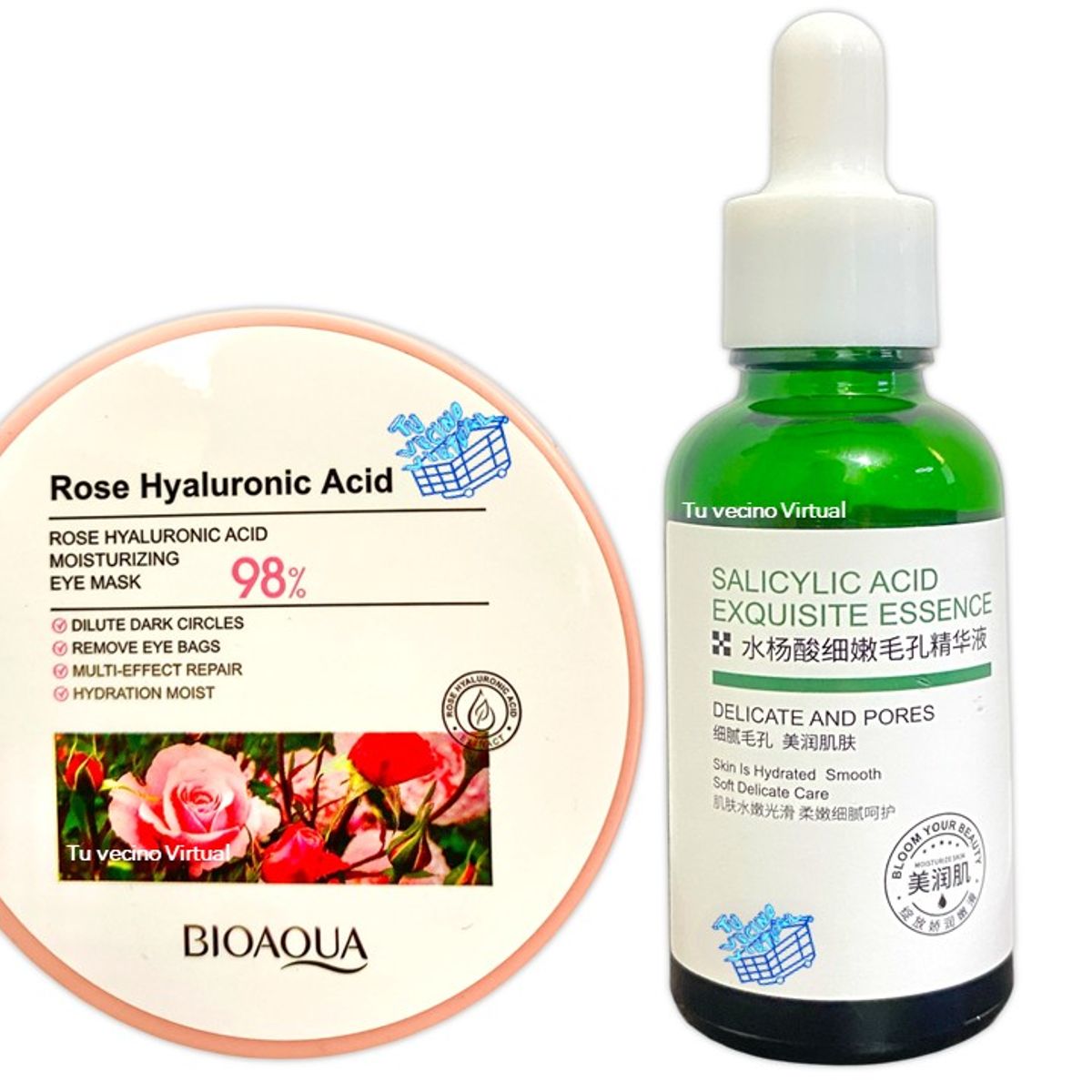 BIOAQUA - Serum Acido Salicilico + Tarro de Parches de Colágeno para Ojeras Rose Bioaqua