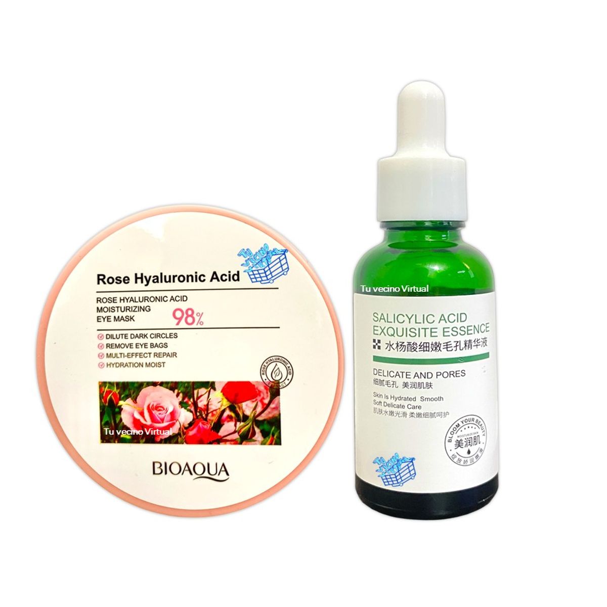 BIOAQUA - Serum Acido Salicilico + Tarro de Parches de Colágeno para Ojeras Rose Bioaqua