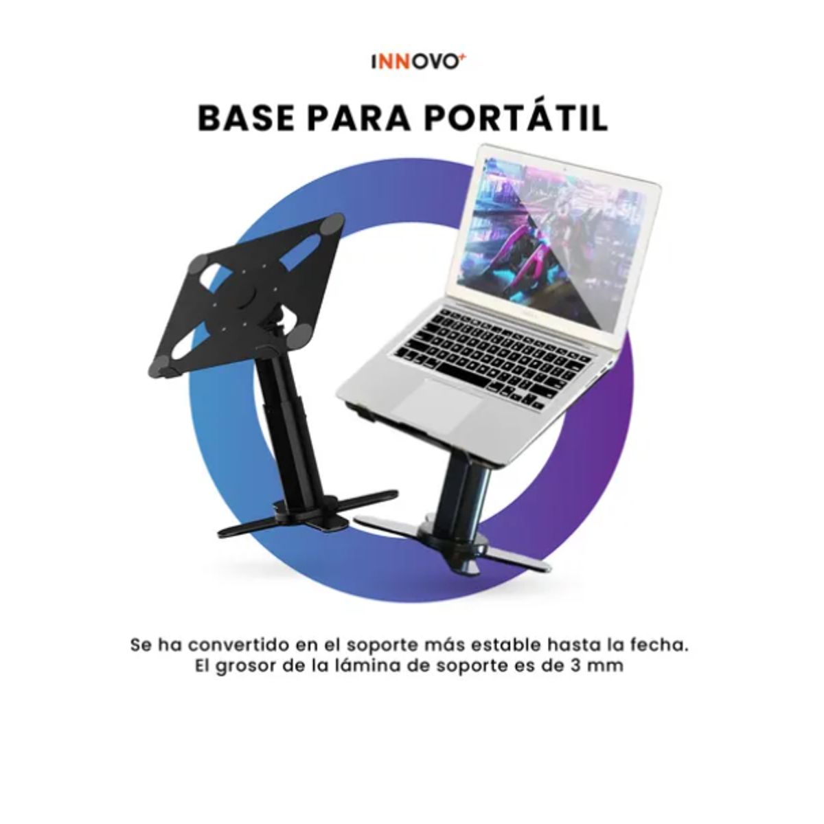INNOVA - Soporte Base Ajustable Laptop Tablet 360° Aluminio Base Ergonómica