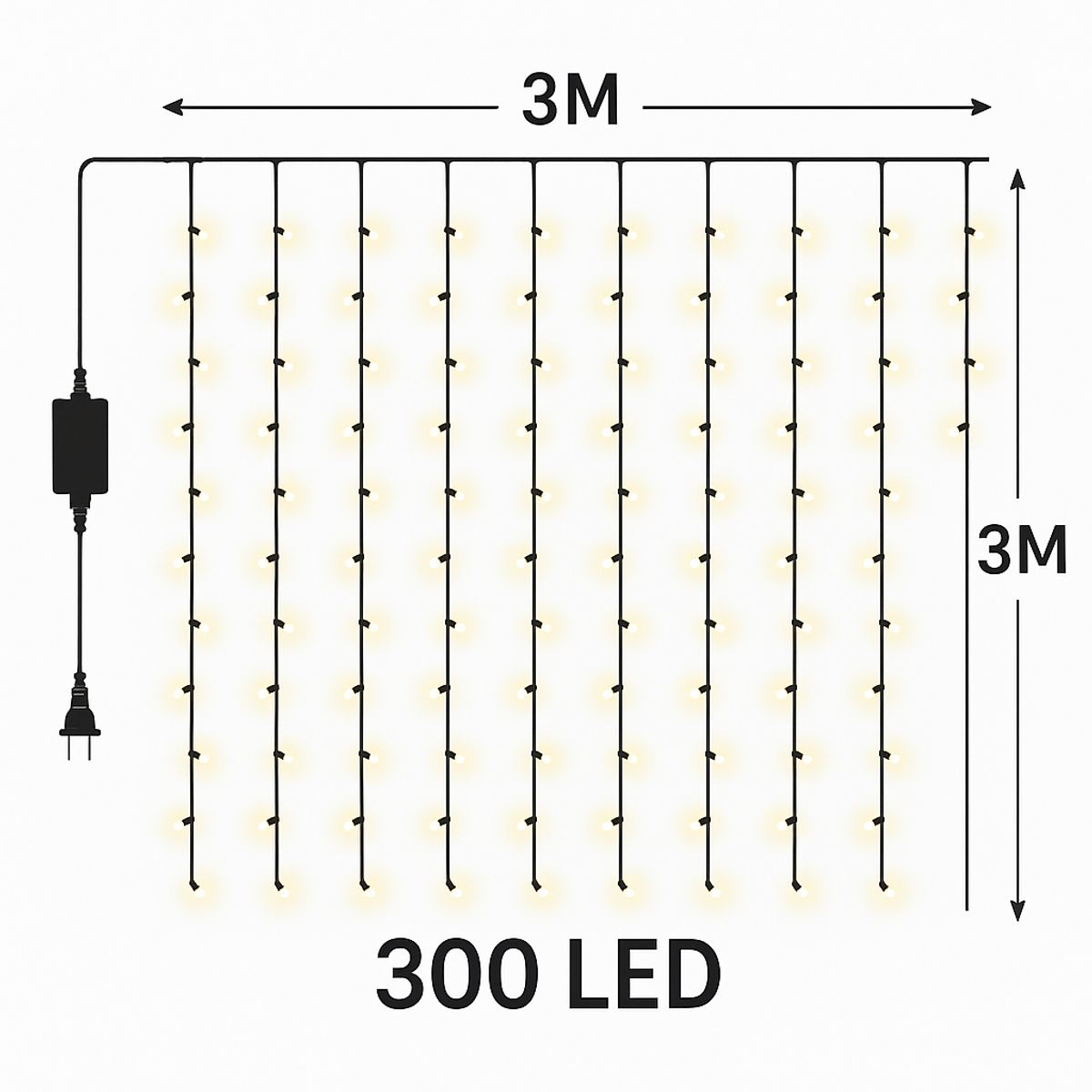 MULTIPLACE COLOMBIA - Luces De Navidad Tipo Cortina 3 Mtr X 3 Mtr 300 Led AMARILLA