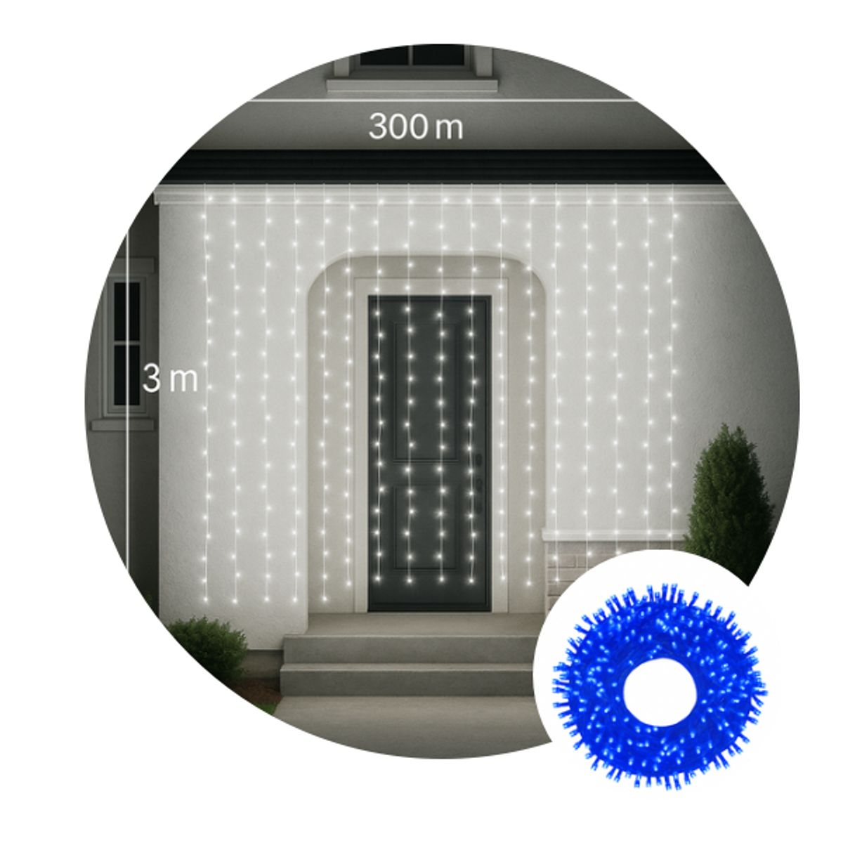 MULTIPLACE COLOMBIA - Luces De Navidad Tipo Cortina 3 Mtr X 3 Mtr 300 Led BLANCO