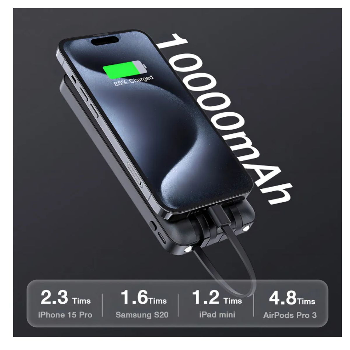 GENERICO - Batería Portátil 1hora 10000 mah  Carga Rápida Tamaño Compacto