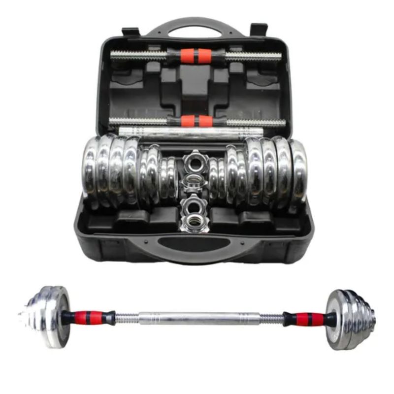 GENERICO - Kit Mancuernas Cromadas Pesas 30kg Con Estuche Y Uni Barra