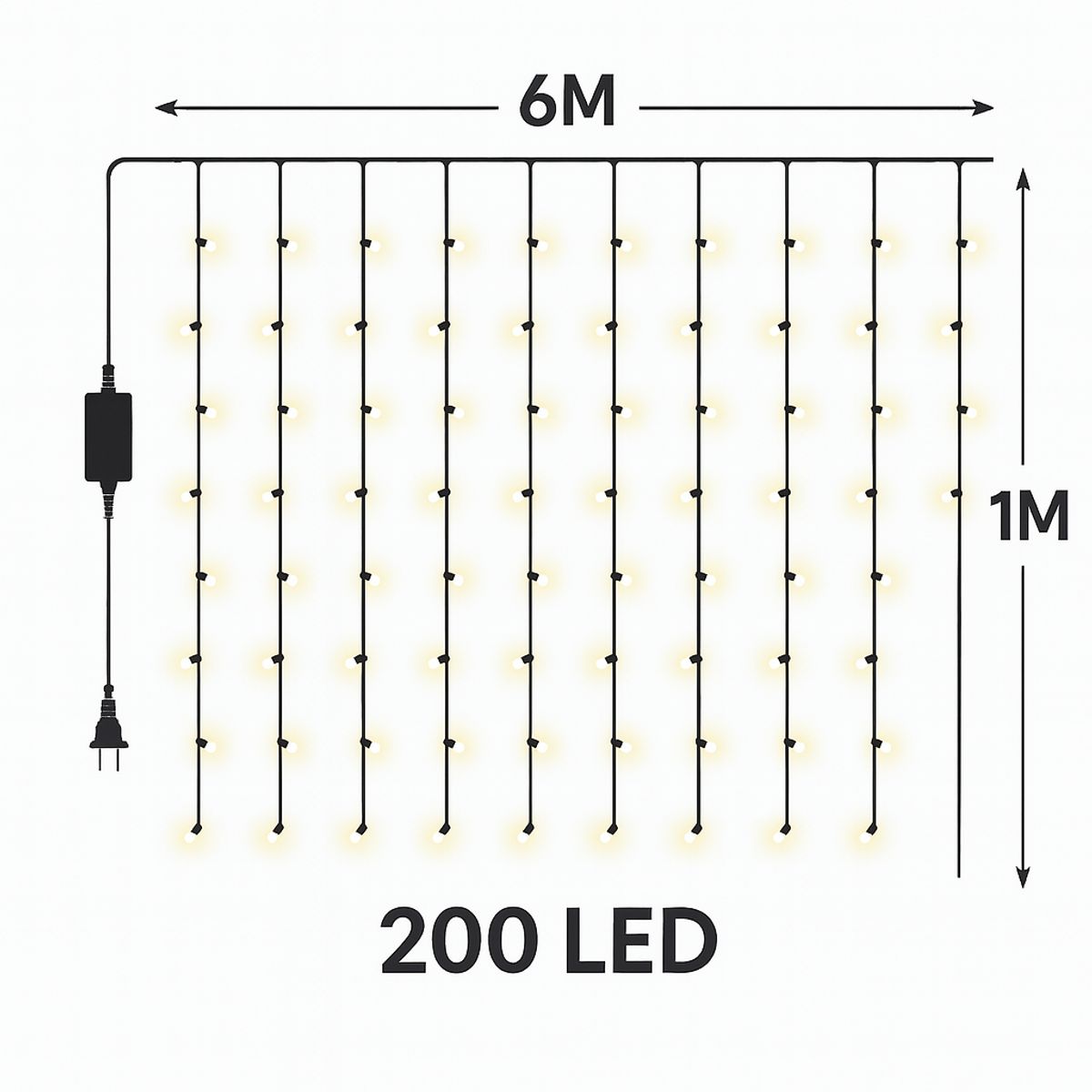 MULTIPLACE COLOMBIA - LUCES DE NAVIDAD LLUVIA USO interior  6X1m 200 LED AMARILLA