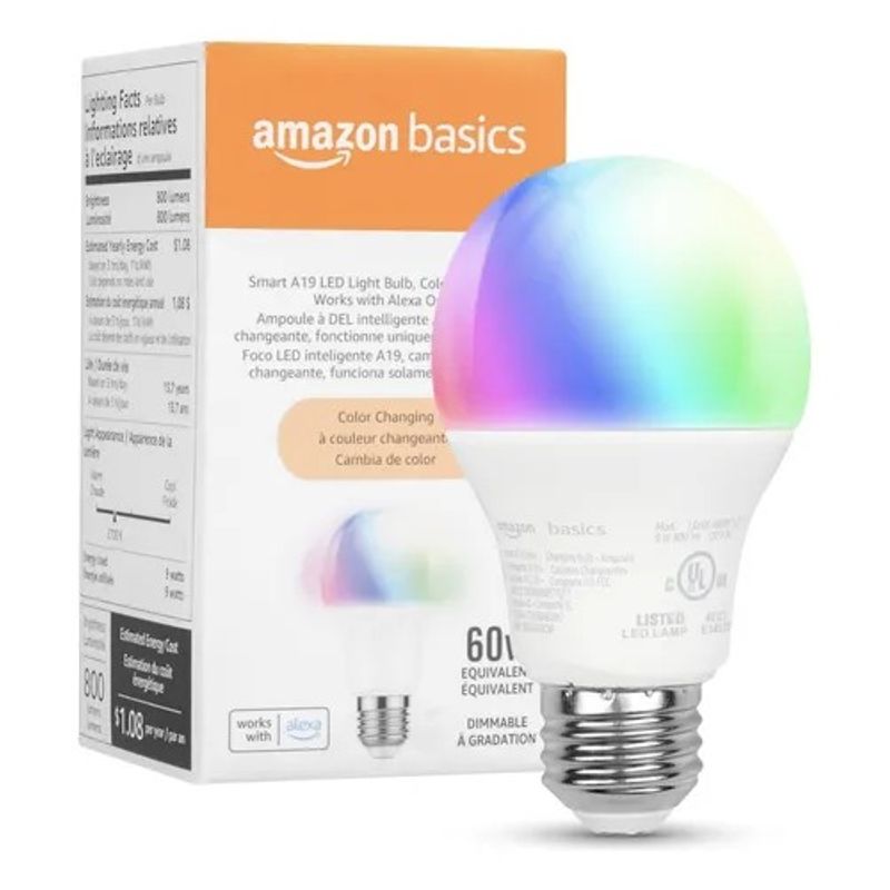 AMAZON - Bombillo led con Wi-Fi Amazon A19 de colores Bulbo color rgb 60W 800lm