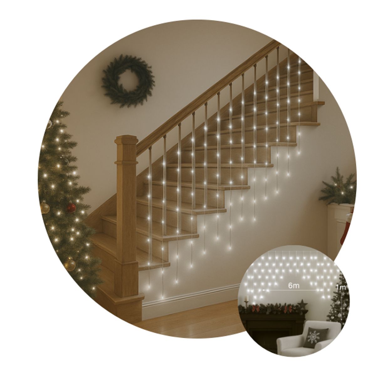 MULTIPLACE COLOMBIA - LUCES DE NAVIDAD LLUVIA USO interior  6X1m 200 LED BLANCA