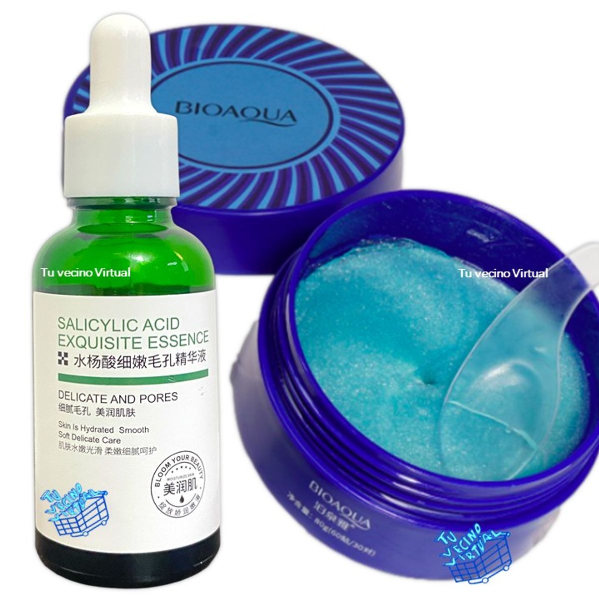 BIOAQUA - Serum Acido Salicilico + Parches de hidrogel con colágeno y péptidos de cobre Bioaqua - Azul