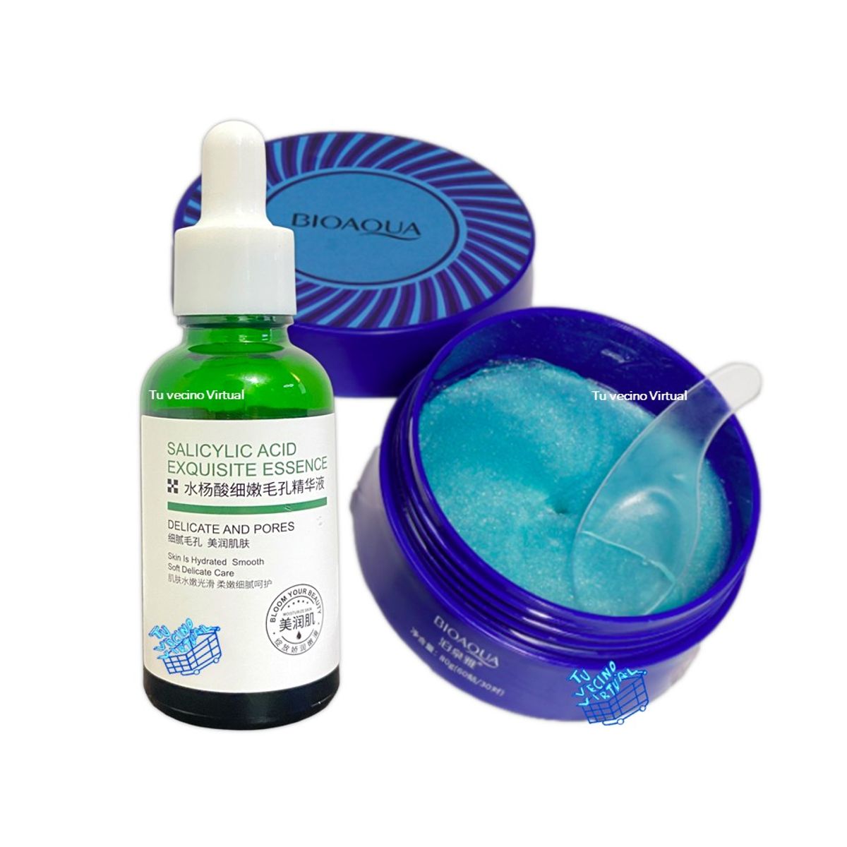 BIOAQUA - Serum Acido Salicilico + Parches de hidrogel con colágeno y péptidos de cobre Bioaqua - Azul