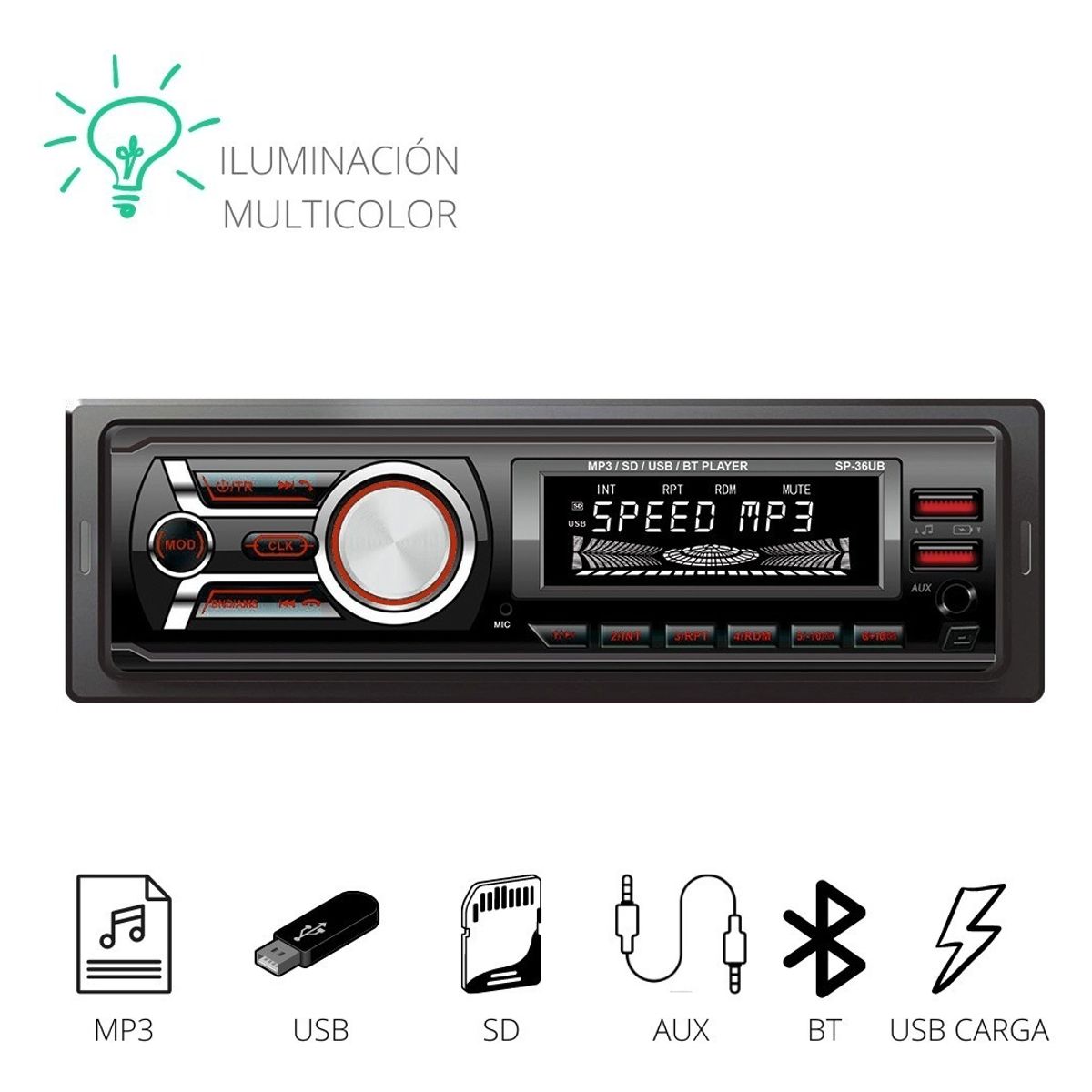 SEISA - Radio Estéreo Para Carro Con Lcd Bluetooth Fm Tf Aux Usb Mp3