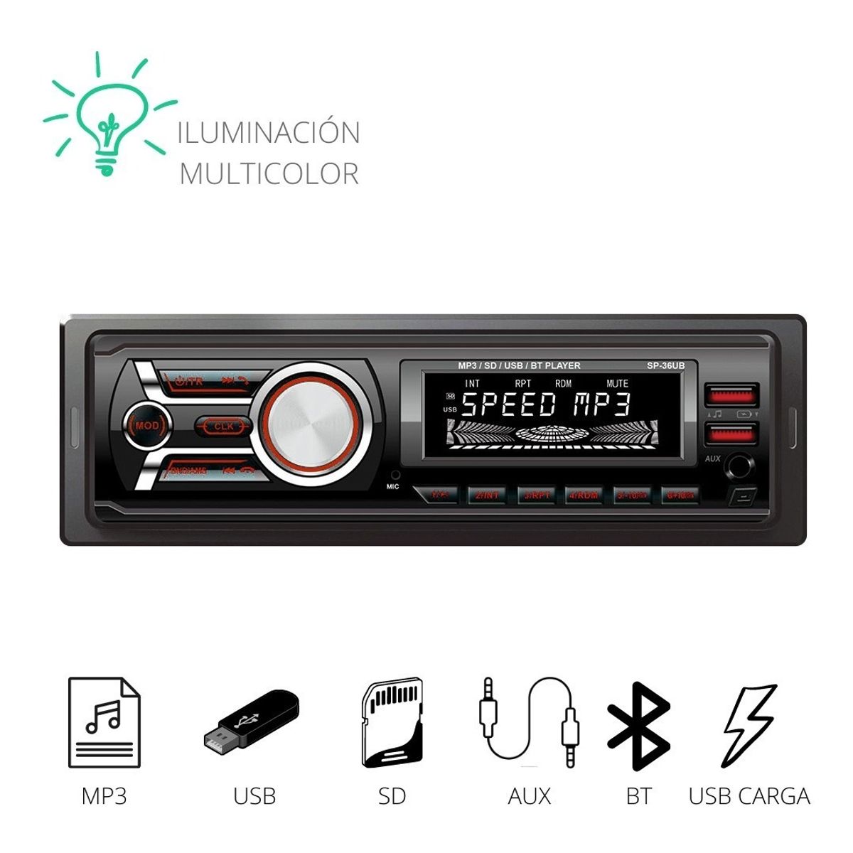 SEISA - Radio Estéreo Para Carro Con Lcd Bluetooth Fm Tf Aux Usb Mp3