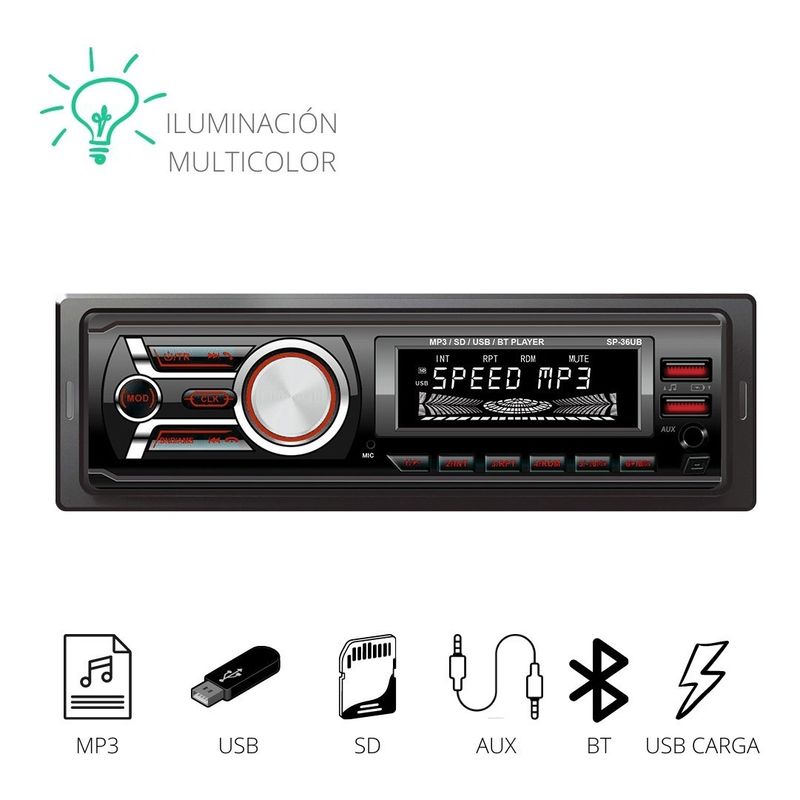 SEISA - Radio Estéreo Para Carro Con Lcd Bluetooth Fm Tf Aux Usb Mp3