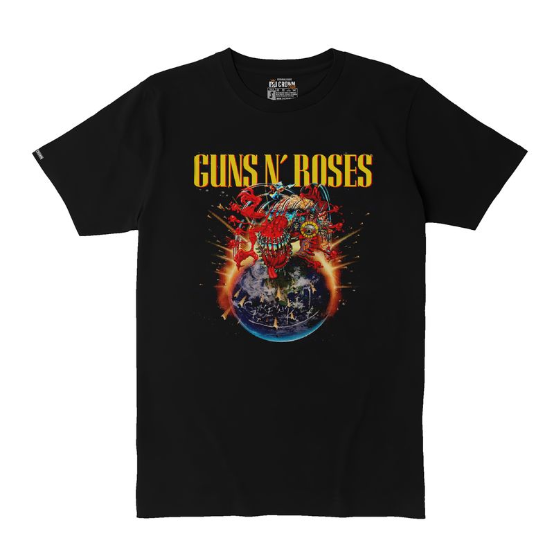 CREACIONES NU CROWN - Camiseta Guns N Roses Tour 2025 Planeta Rock Hombre Negra Nu Crown