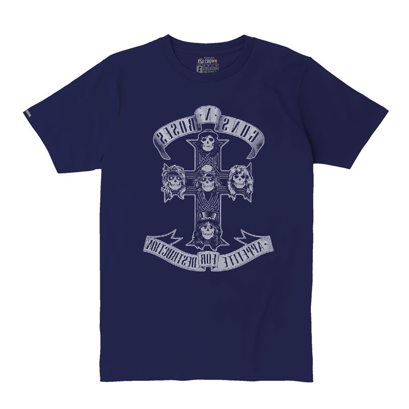 CREACIONES NU CROWN - Camiseta Guns N Roses Estampada Rock Hombre Azul Nu Crown