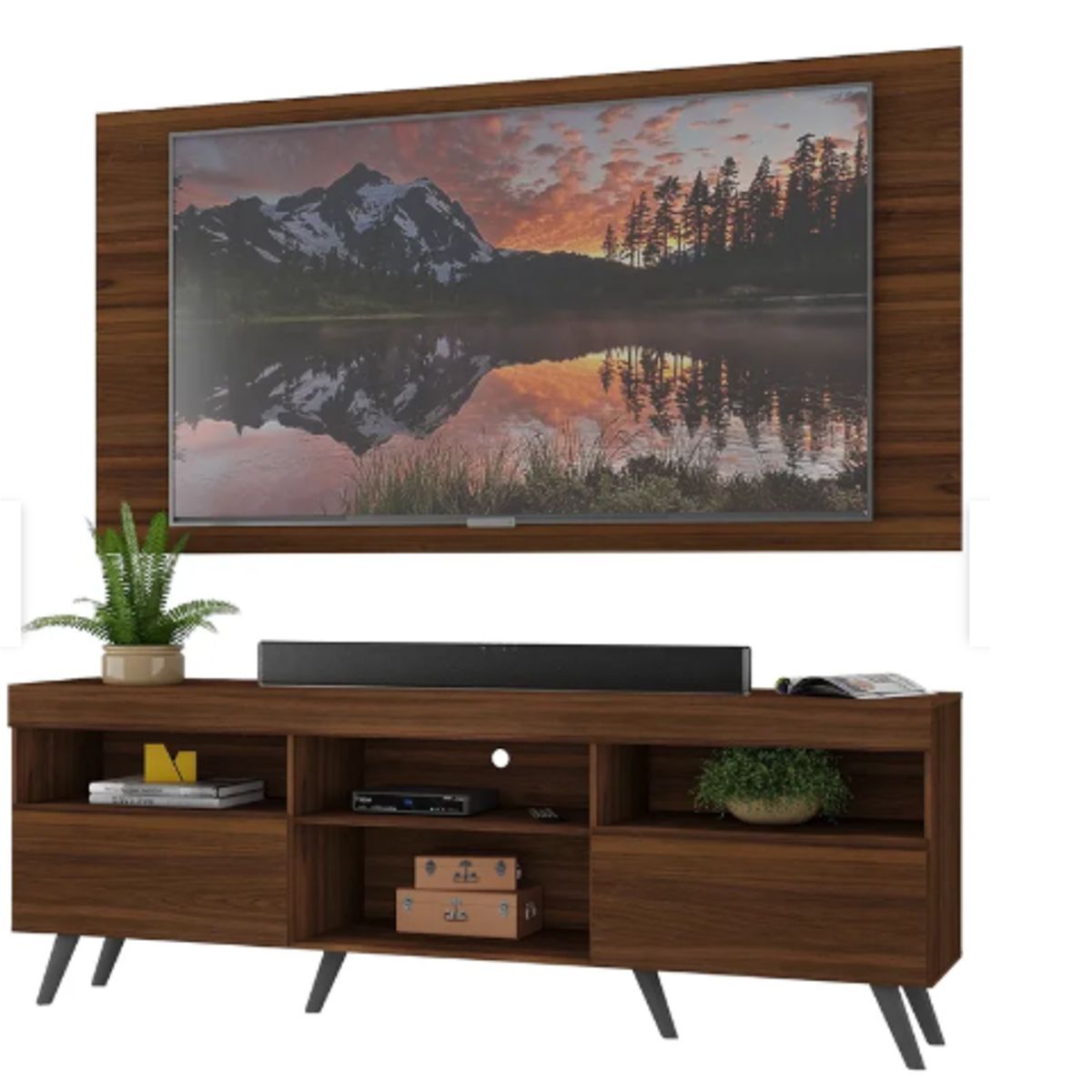 GENERICO - Rack Con Panel Florida Para TV 65 Pulgadas Marron con Patas