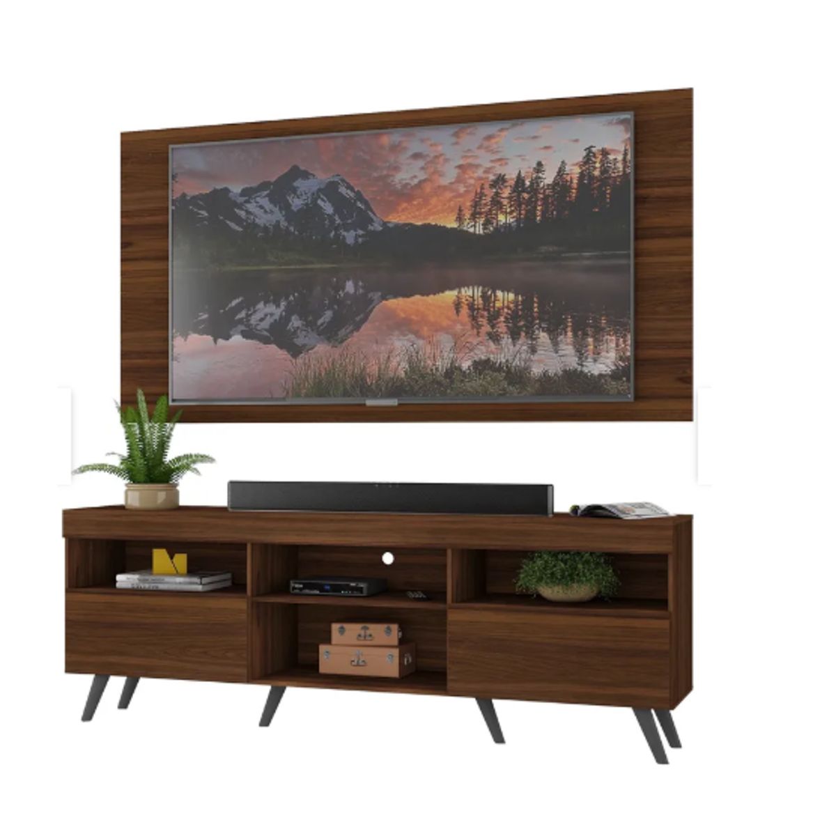 GENERICO - Rack Con Panel Florida Para TV 65 Pulgadas Marron con Patas