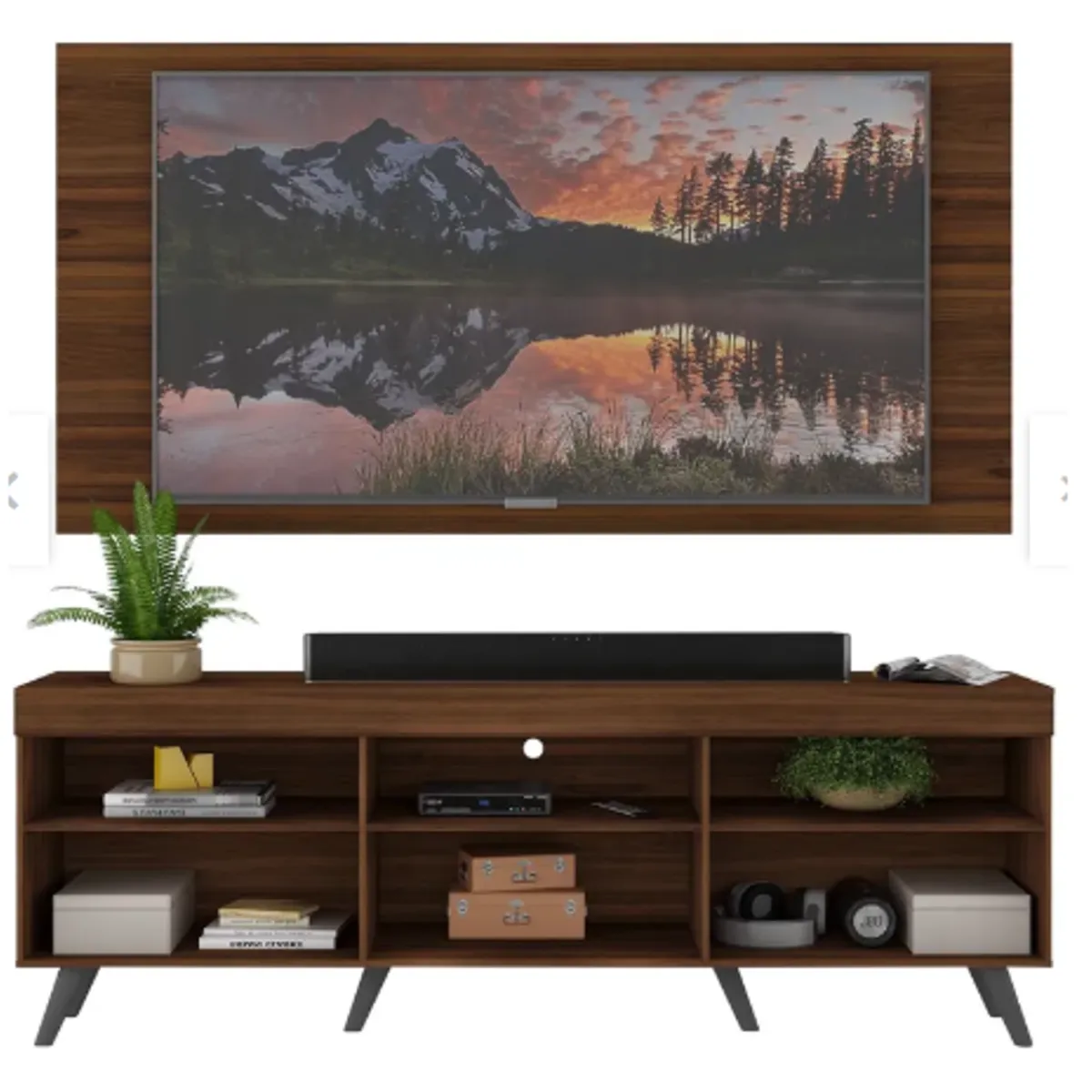 GENERICO - Rack Con Panel Florida Para TV 65 Pulgadas Marron con Patas