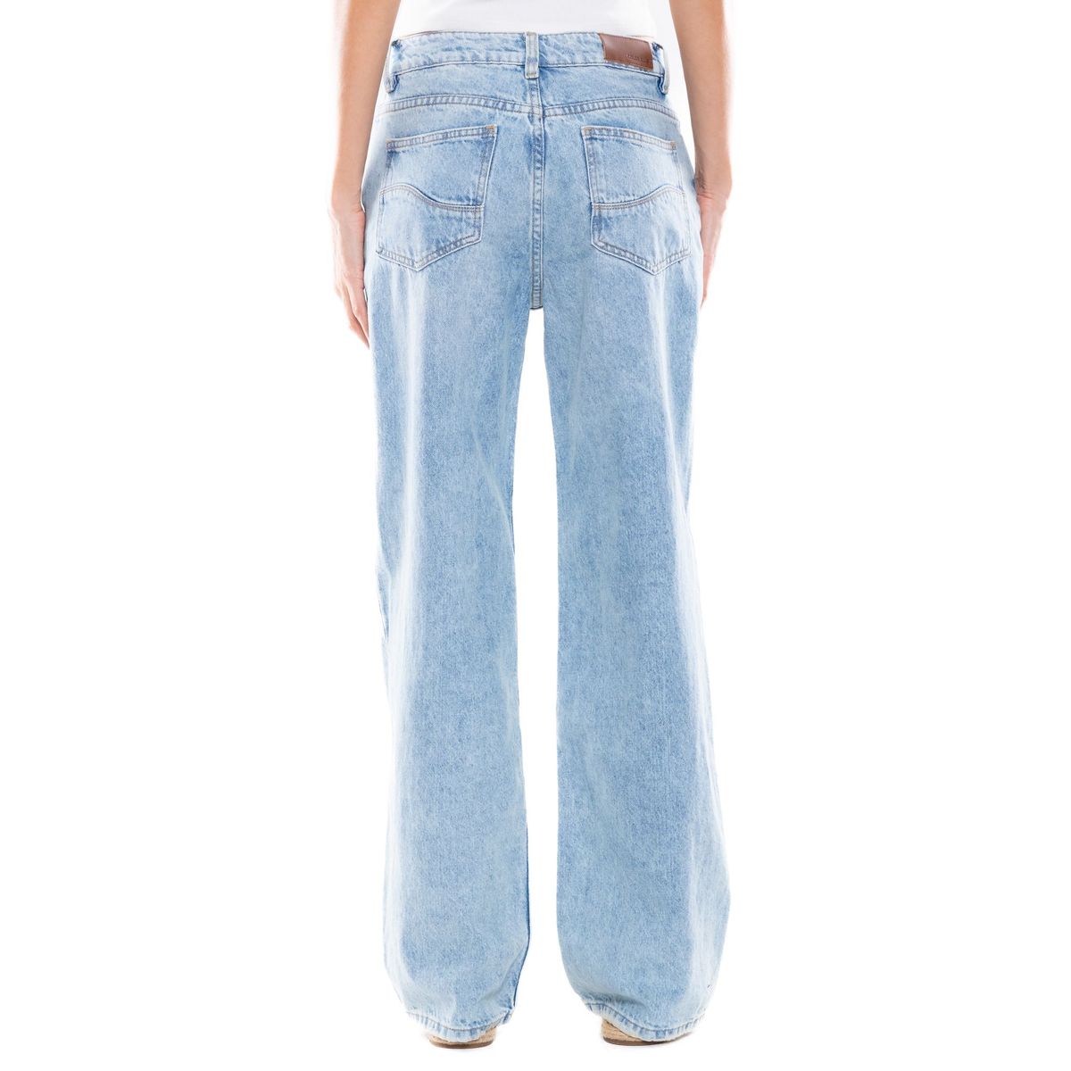 COLOR BLUE - Medium Waist Wide Leg Jeans Tono Medio