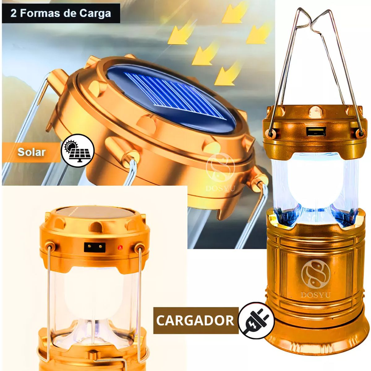GENERICO - Lámpara Linterna Led Recargable Panel Solar Portátil Multiusos 2 en 1 Emergencia