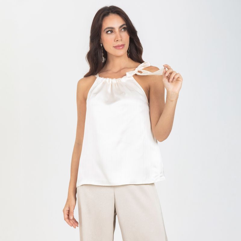 ADRISSA - Blusa de celebración para mujer con escote halter Ivory Adrissa