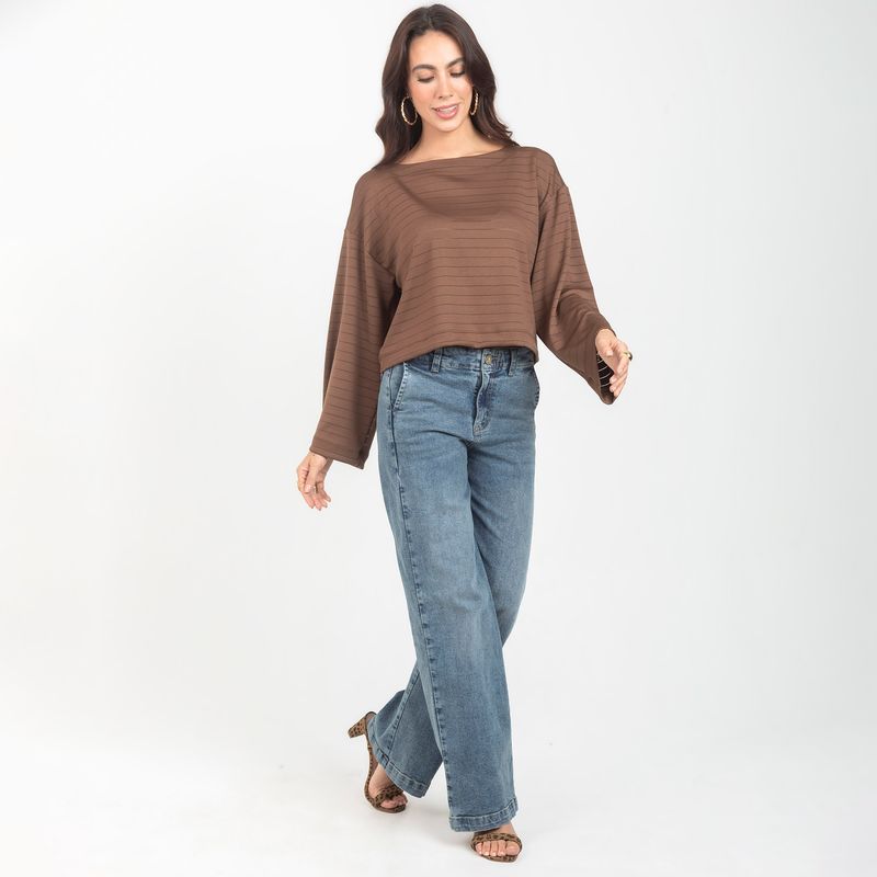 ADRISSA - Camiseta Escote Bandeja Para Mujer  Moca Adrissa