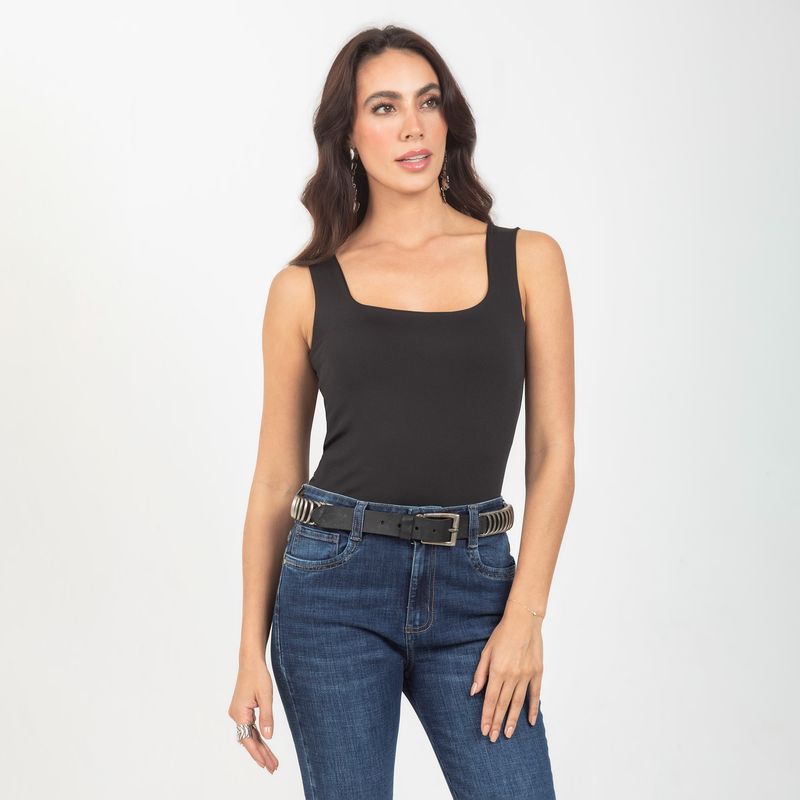 ADRISSA - Camiseta Tipo Top Negra Para Mujer Escote Cuadrado  Negro Adrissa