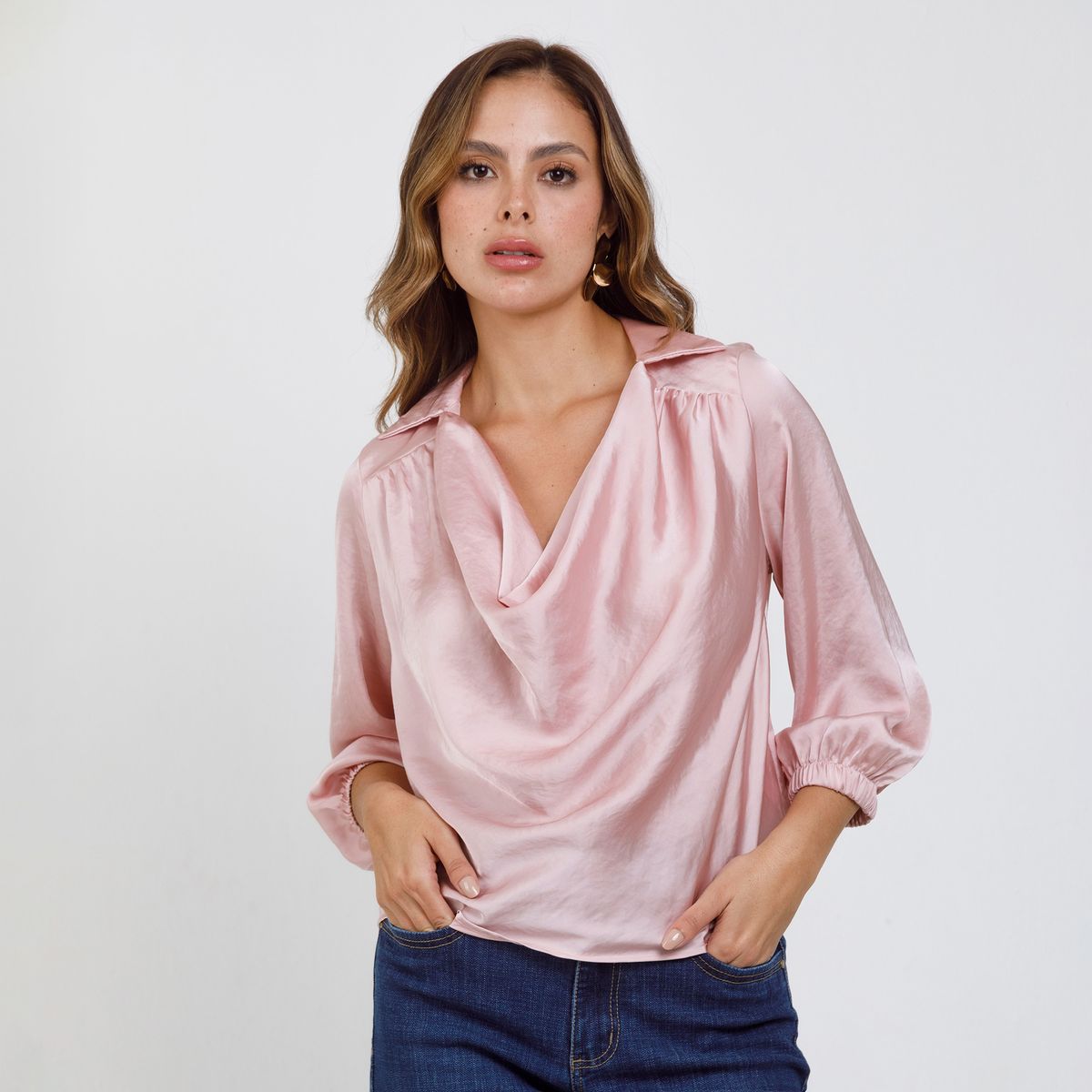 ADRISSA - Blusa Básica Gabriela Drapeada Tela Satinada Adrissa