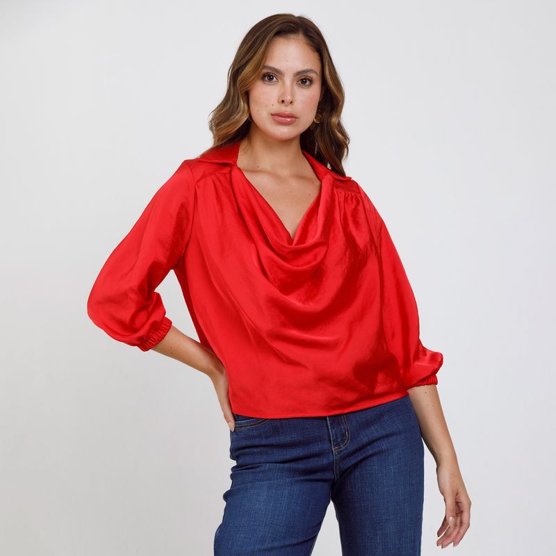ADRISSA - Blusa Básica Gabriela Drapeada Tela Satinada Adrissa
