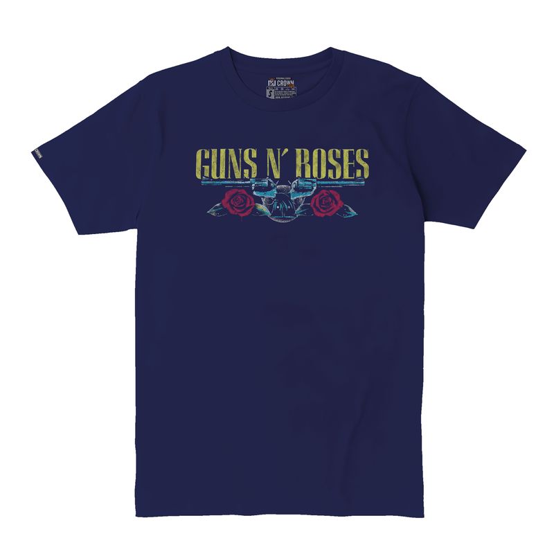 CREACIONES NU CROWN - Camiseta Guns N Roses And Rock Metal Logo Hombre Azul Nu Crown