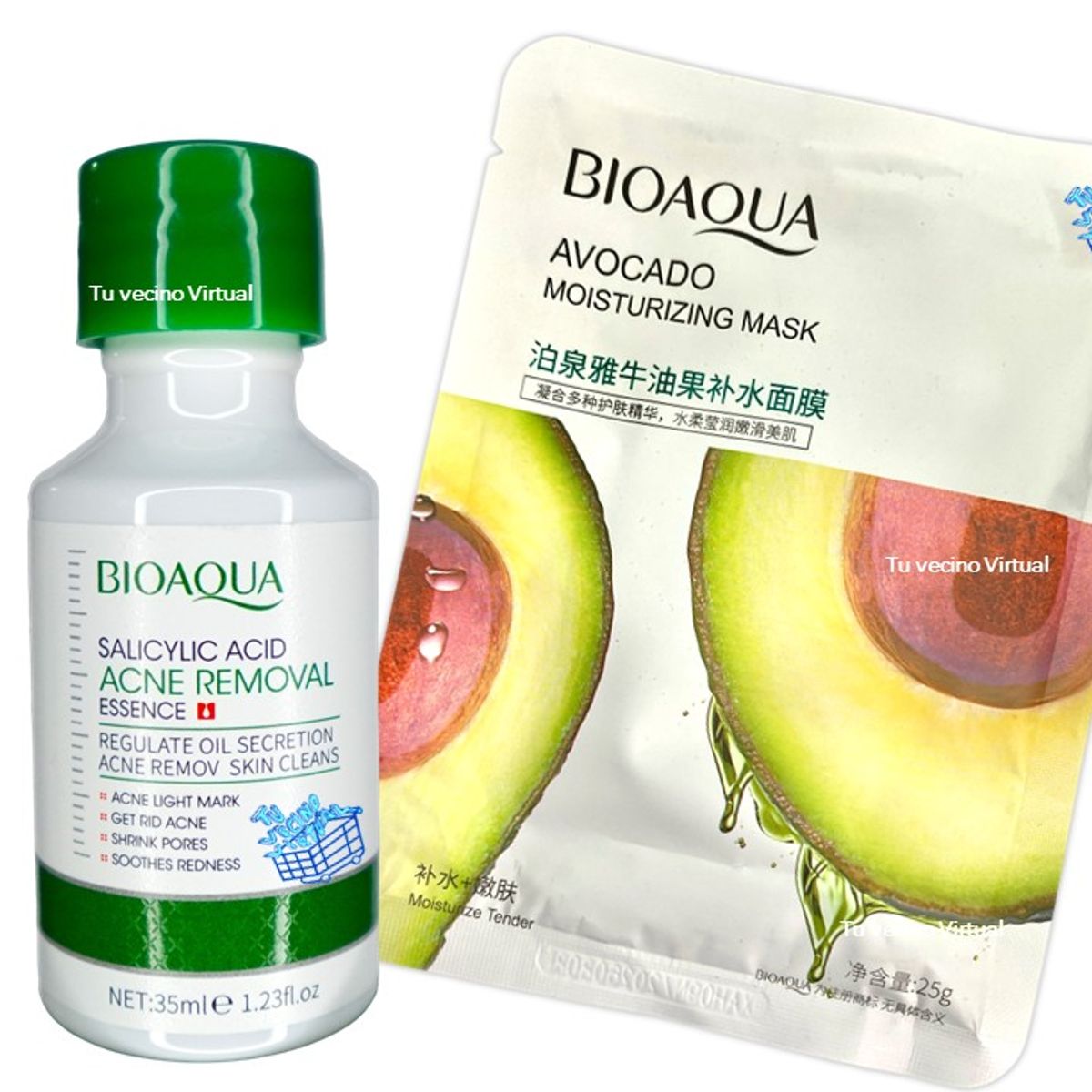 BIOAQUA - Suero de Acido Salicilico Bioaqua + Mascarilla en velo de aguacate- Bioaqua