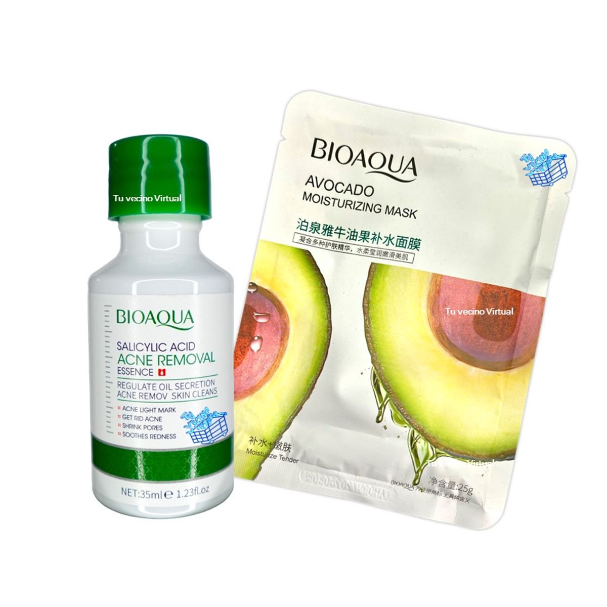 BIOAQUA - Suero de Acido Salicilico Bioaqua + Mascarilla en velo de aguacate- Bioaqua