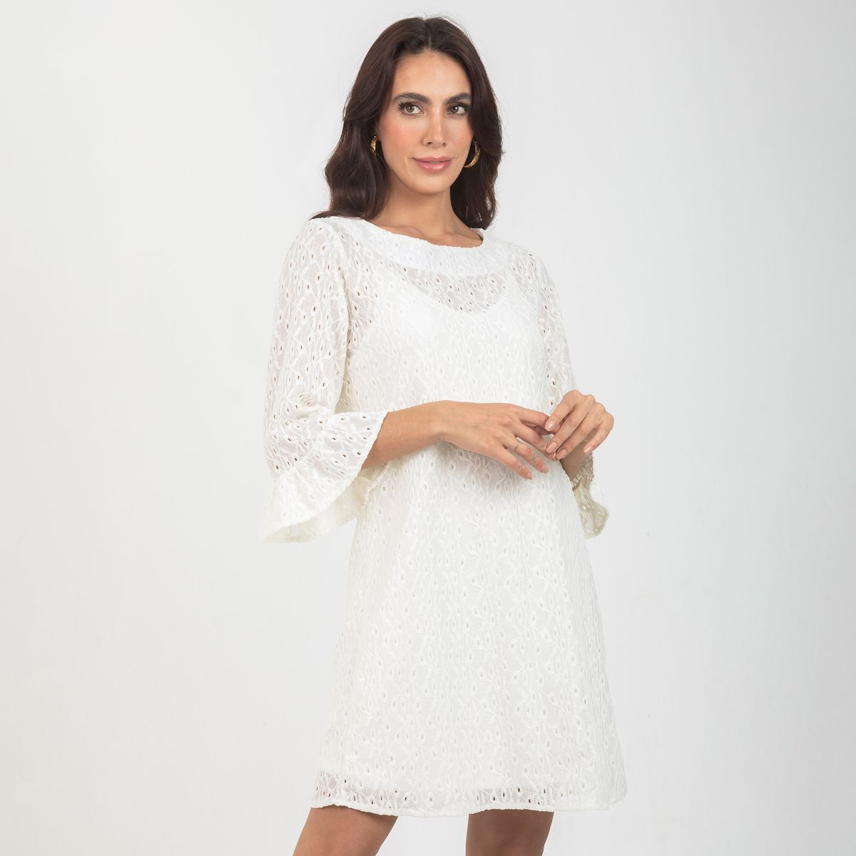 ADRISSA - Vestido Romantico Para Mujer Escote Semibandeja Ivory Adrissa