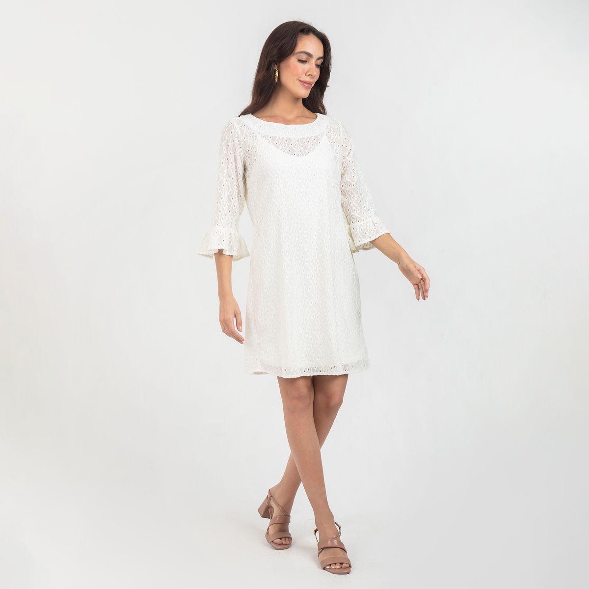 ADRISSA - Vestido Romantico Para Mujer Escote Semibandeja Ivory Adrissa