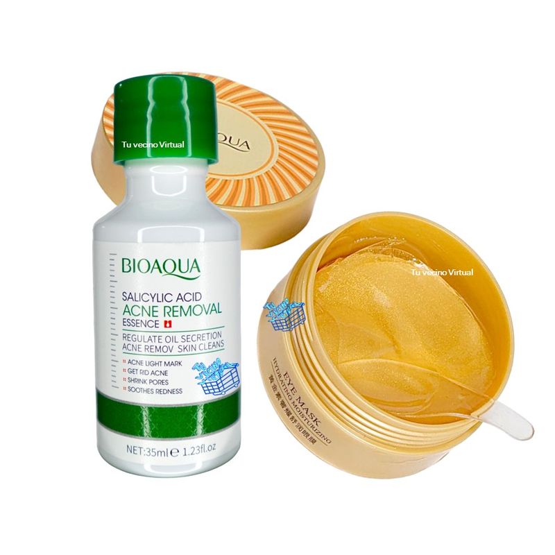 BIOAQUA - Suero de Acido Salicilico Bioaqua + Parches de hidrogel con colágeno y péptidos Dorado Bioaqua
