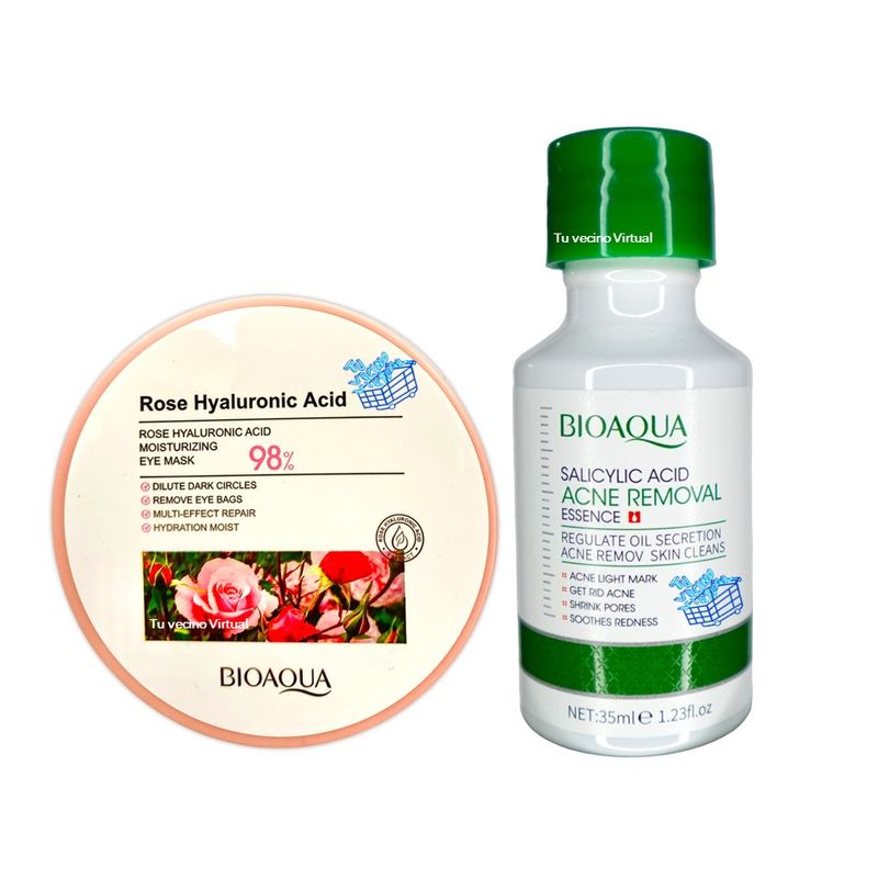 BIOAQUA - Suero de Acido Salicilico Bioaqua  + Tarro de Parches de Colágeno para Ojeras Rose Bioaqua