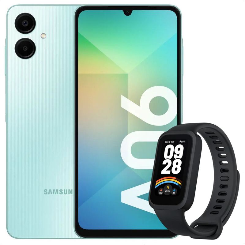 SAMSUNG - Celular Samsung Galaxy A06 128GB /4GB Verde + Mi Band 9 Active Blk