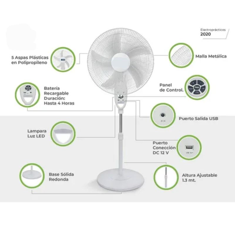 MAGGI - Ventilador Magi De Pedestal Recargable 18 Pulgadas Blanco MG-2025