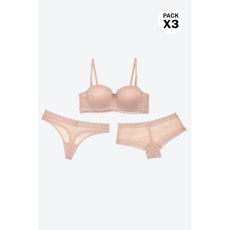 LILI PINK - Conjunto en encaje de 3 piezas