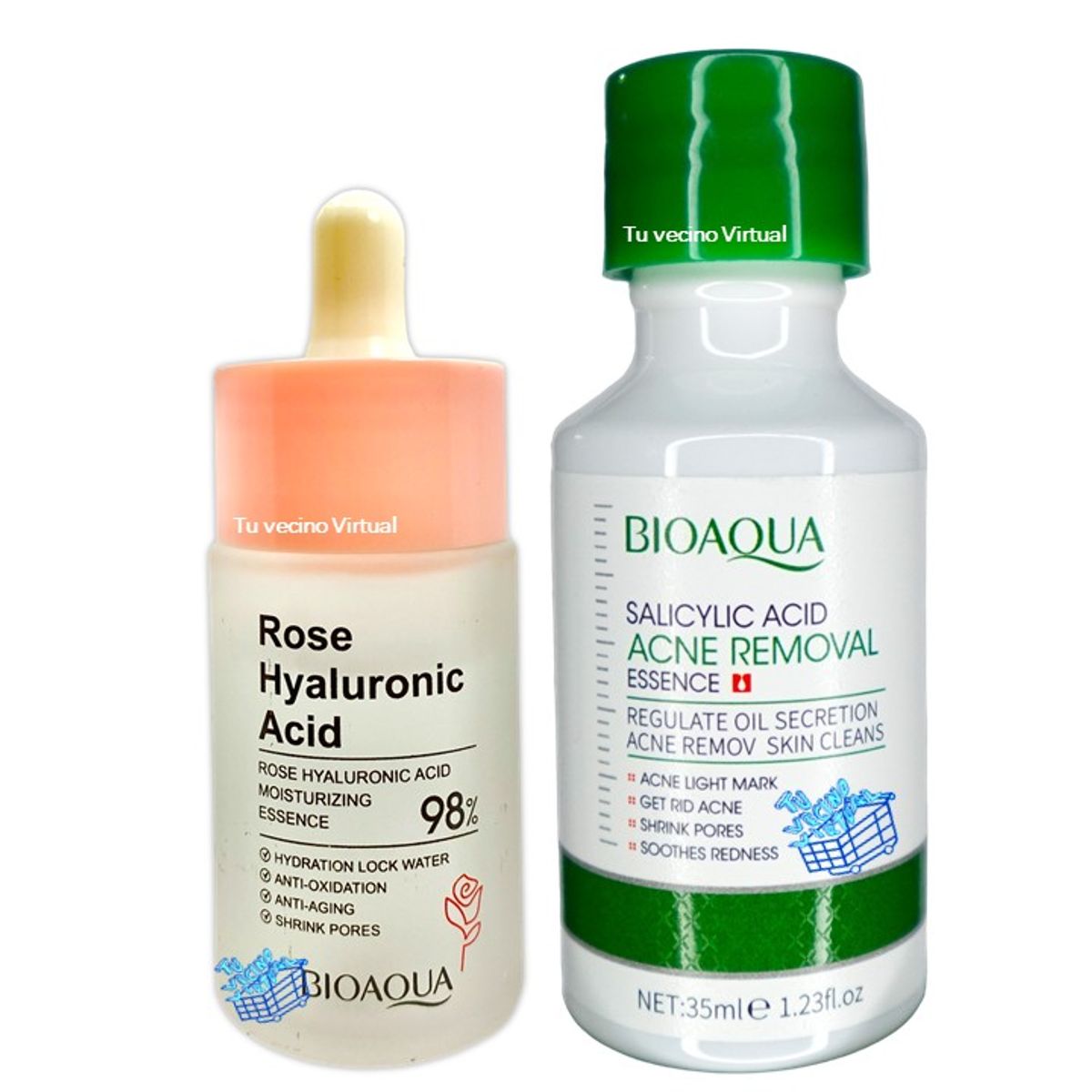 BIOAQUA - Suero de Acido Salicilico Bioaqua + Serum de Ácido Hialurónico con Extracto de Rosas Bioaqua 