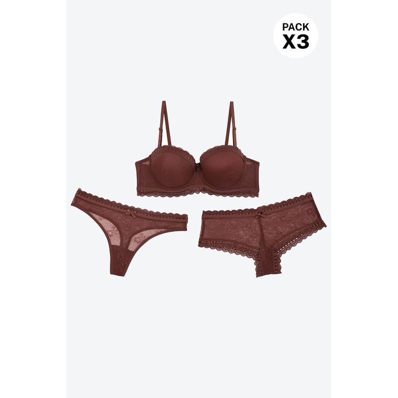 LILI PINK - Conjunto en encaje de 3 piezas