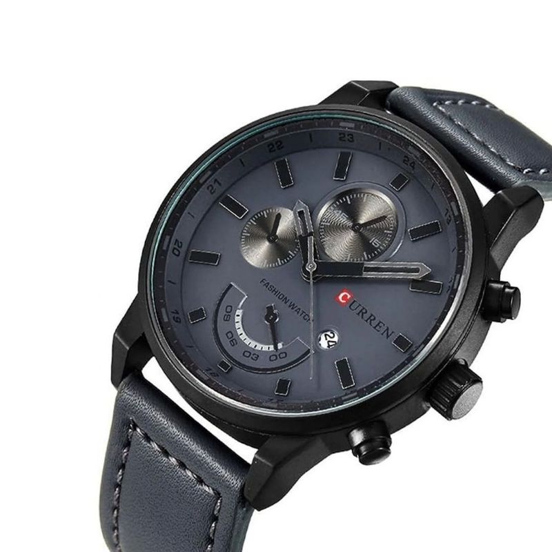 CURREN - Reloj Análogo Curren Original KREa9401010101 para Hombre Cuero Color Plomo