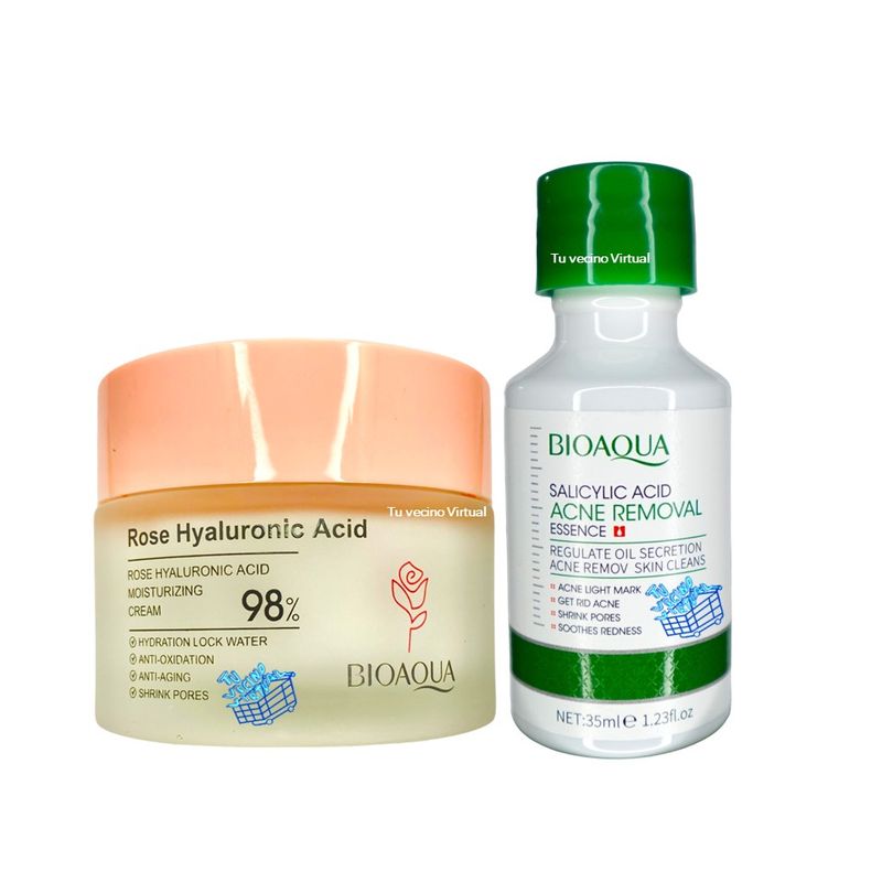 BIOAQUA - Suero de Acido Salicilico Bioaqua + Crema Humectante Rosas y Acido Hialuronico 