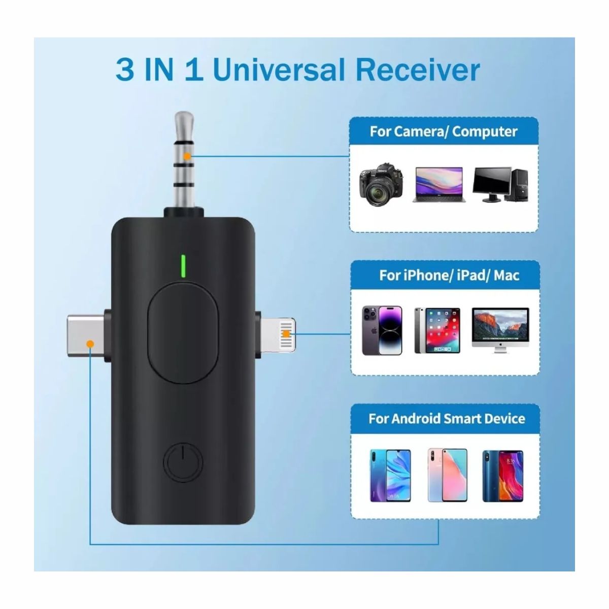 GENERICO - Micrófono Inalámbrico Solapa 3 En 1 Profesional F11-2 X2