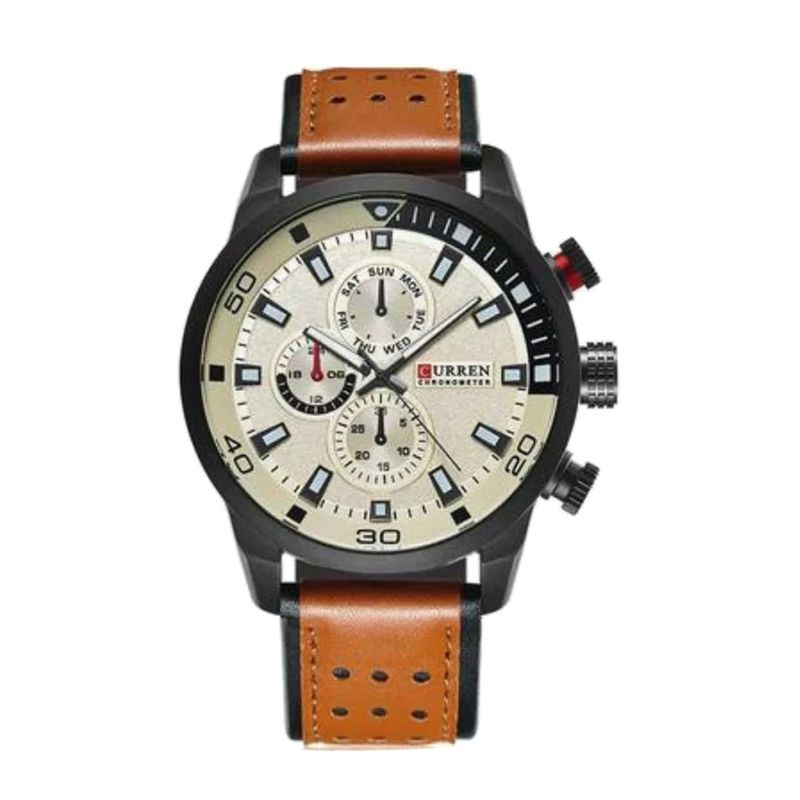 CURREN - Reloj Análogo Clasico Curren Original KREb110111 8250 Correa de Cuero Cafe